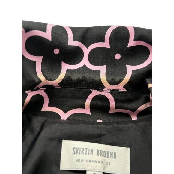 Skirtin Around Jacket Black Pink Floral Print Long Sleeves Pockets Cotton Size 8 - Picture 7 of 11